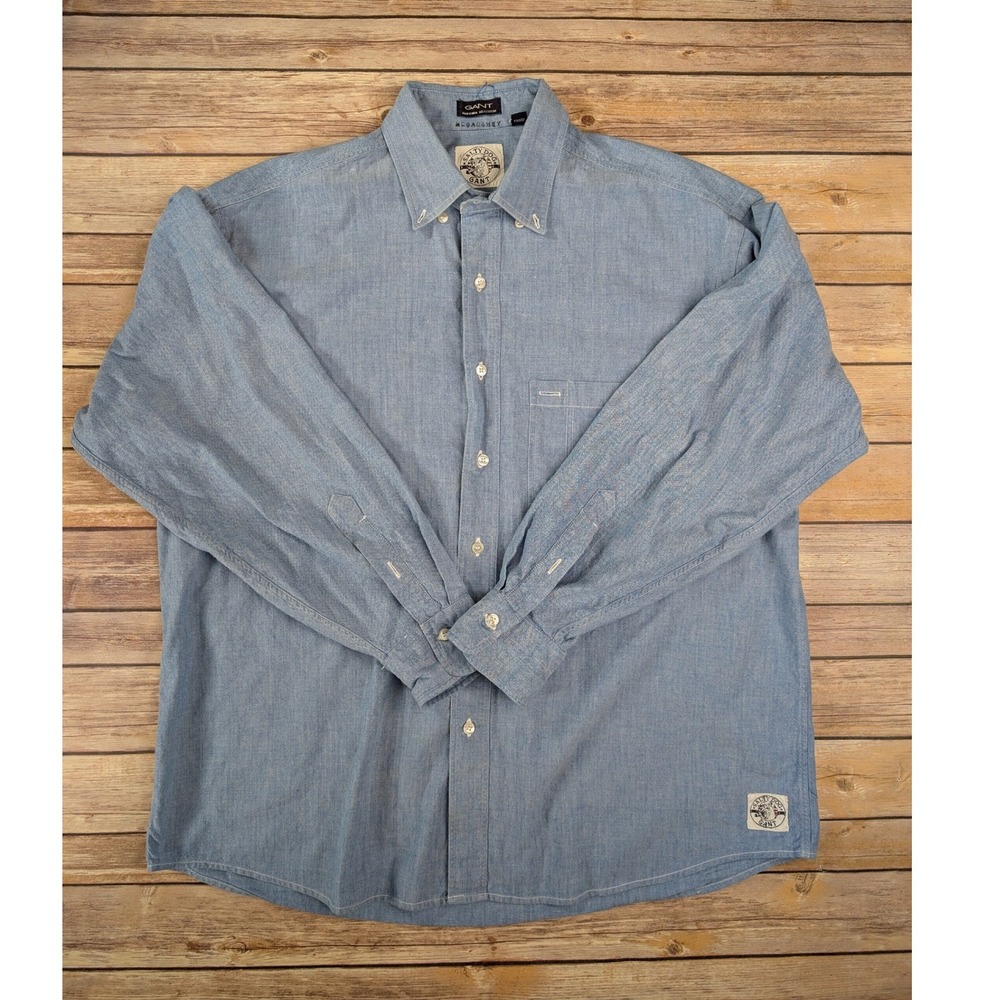 Vintage 90s GANT Salty Dog Chambray Shirt Mens L Blue Button Down Preppy